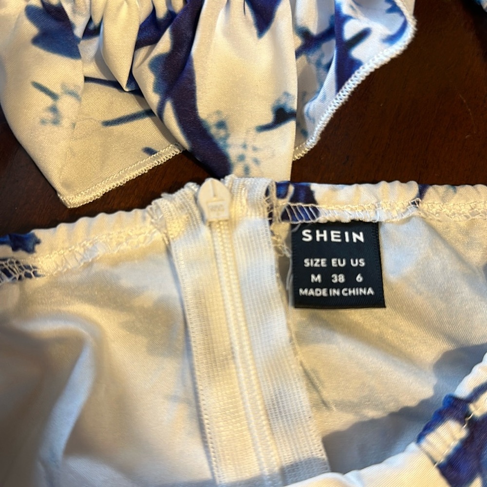 SHEIN M White/Blue dress new without tags. Stored in the closet